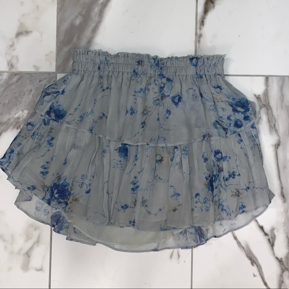 LoveShackFancy Blue Floral Ruffle Mini Skirt - Picture 6 of 8